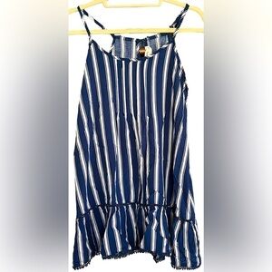 OCEAN DRIVE Blue/White Striped Spaghetti Strap Babydoll Tank Top, Medium, GUC.
